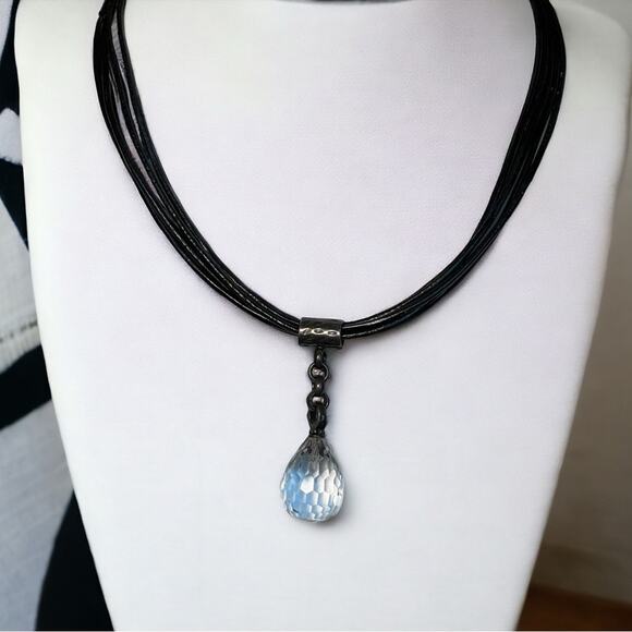 Silpada Multi Strand Leather Clear Crystal Quartz Pendant Necklace Sterling 925 - Picture 1 of 8